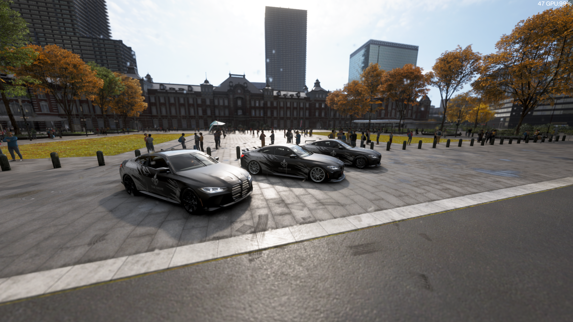 The Saint cars gathering at Tokyo Station in Forza Horizon 6